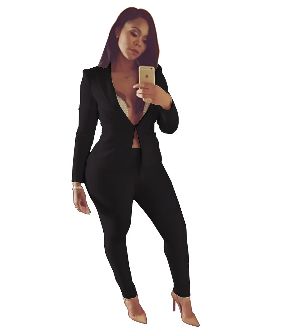 Solid Color Plus Size Suit Pants Two-piece Set - Black