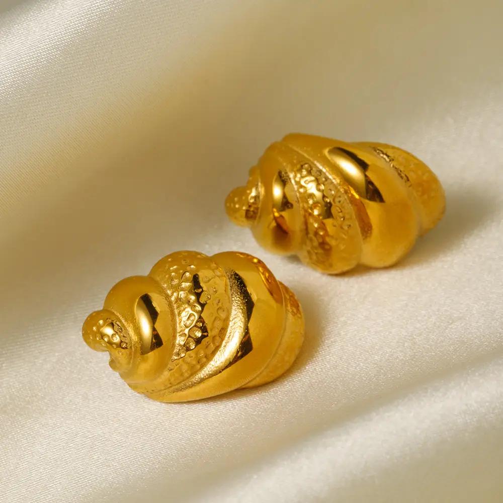 18K Gold Stainless Steel Hammered Claw Bag Earrings