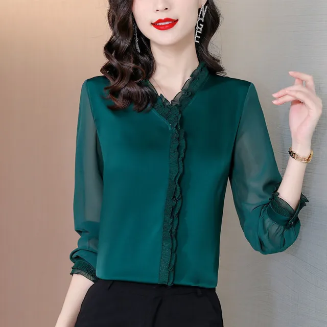 New Solid Color Chiffon Long sleeved Shirt For Women Green - Shop at LoveMi