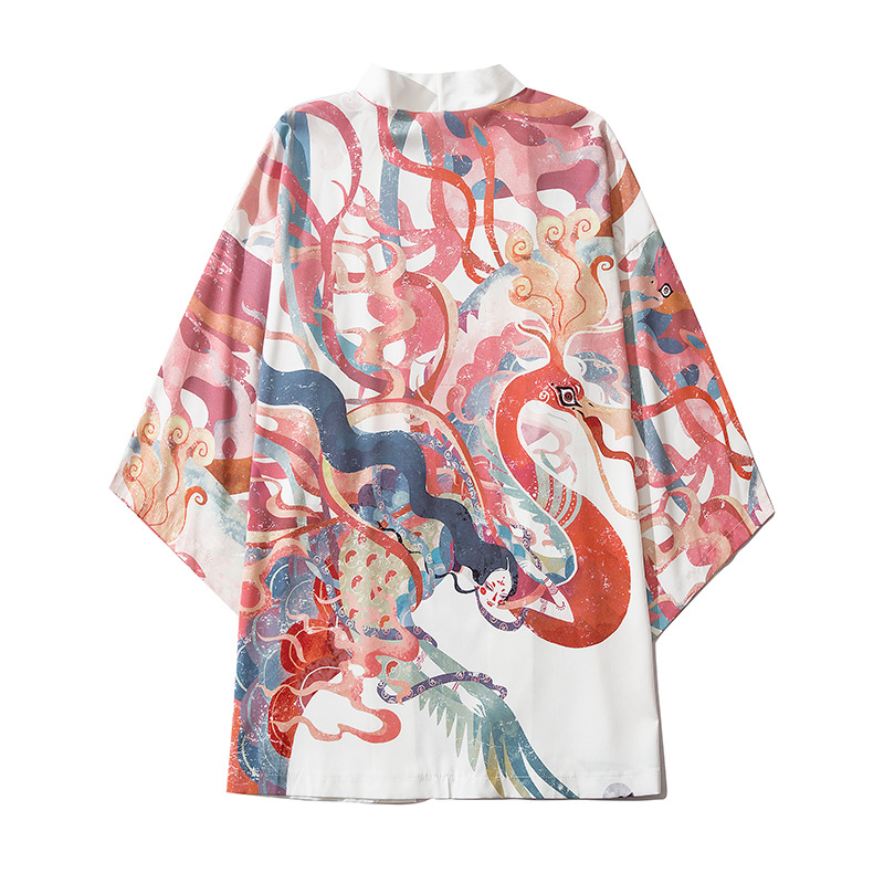 Title 2, Japanse Retro Ukiyo-e Draak Robe Hanfu, losse o...