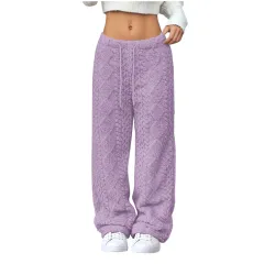 Velvet Padded Loose Straight-leg Trousers - Violet-Xxl - View 1