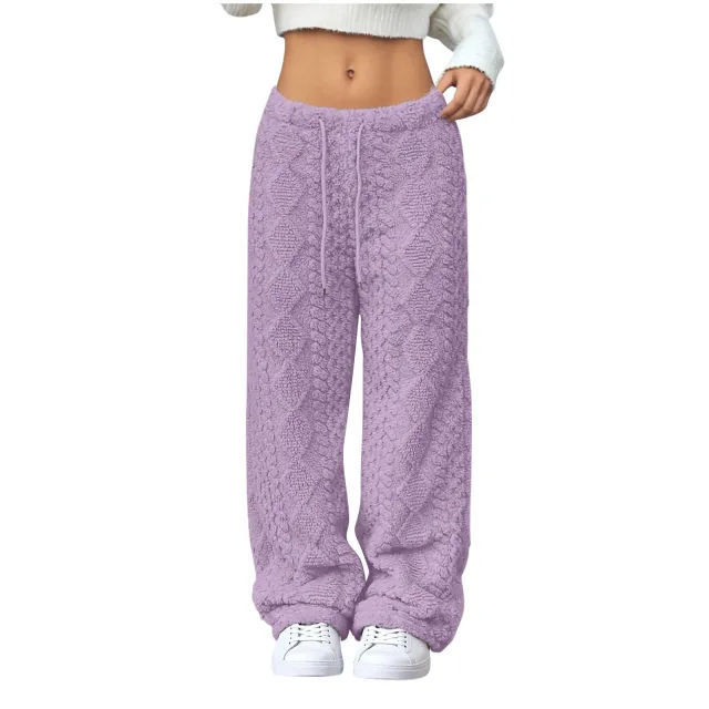Velvet Padded Loose Straight leg Trousers Violet - Shop at LoveMi