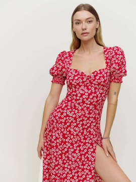 Women's Floral Print Slit Long Dress