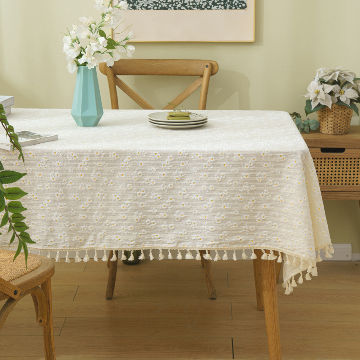 Pastoral Student Dormitory White Dustproof Non-slip Decorative Cloth Coffee Table Cover Cloth