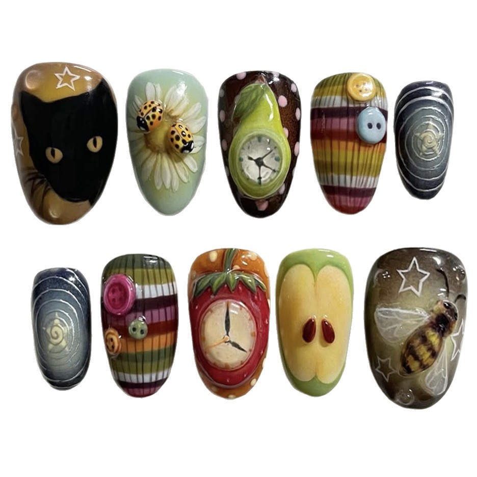 Maximalist Fake Almond Nails A Niche Y2K-inspired Art-forward Subculture Trend 24 Pieces Per Set 5