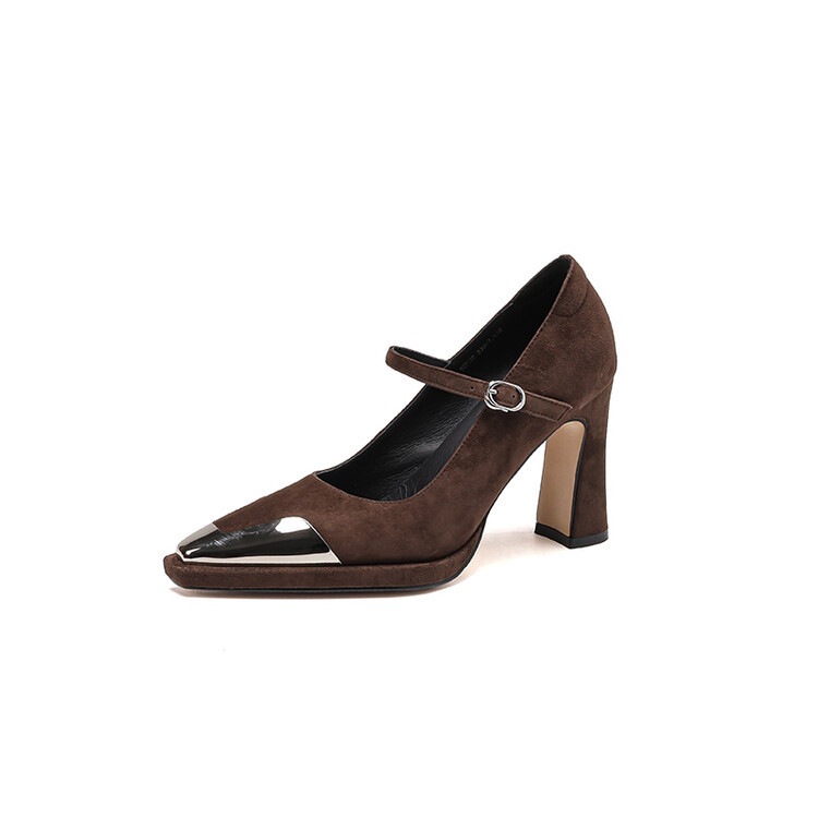 Womens Comfortable Stiletto Heels With A Sturdy Metal Toe And Buckle Detailing