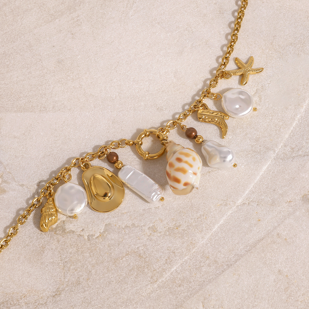 Irregular Pearl Pendant Necklace With Sailor Buckle