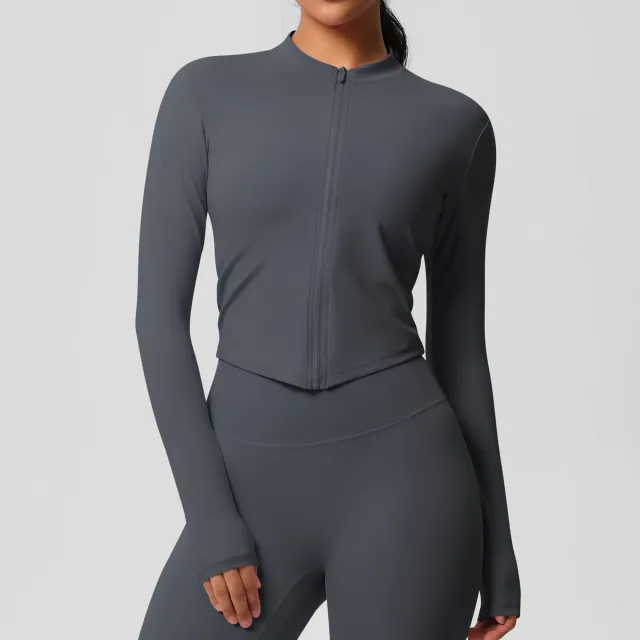 Women's Sports Tight Long Sleeve Yoga Wear Top Graphite Gray - Shop at LoveMi