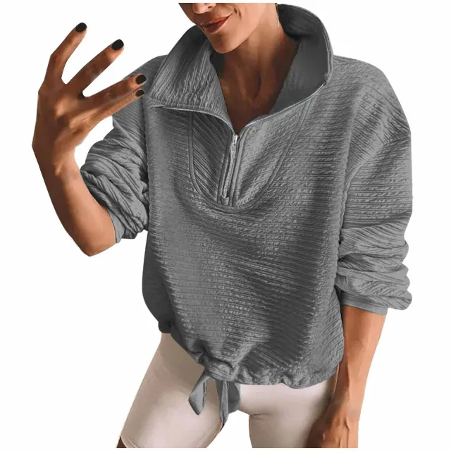 Half Zipper Sweatshirt Lapel Drawstring Spring And Autumn Winter Sweater Gray - Shop at LoveMi