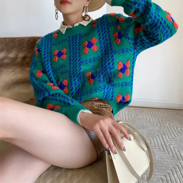 Women's Knitted Sweater European And American Style Green - Shop at LoveMi