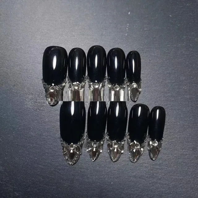 Black Full Diamond French Style Long Armor Handmade High end Wear Armor Black - Shop at LoveMi