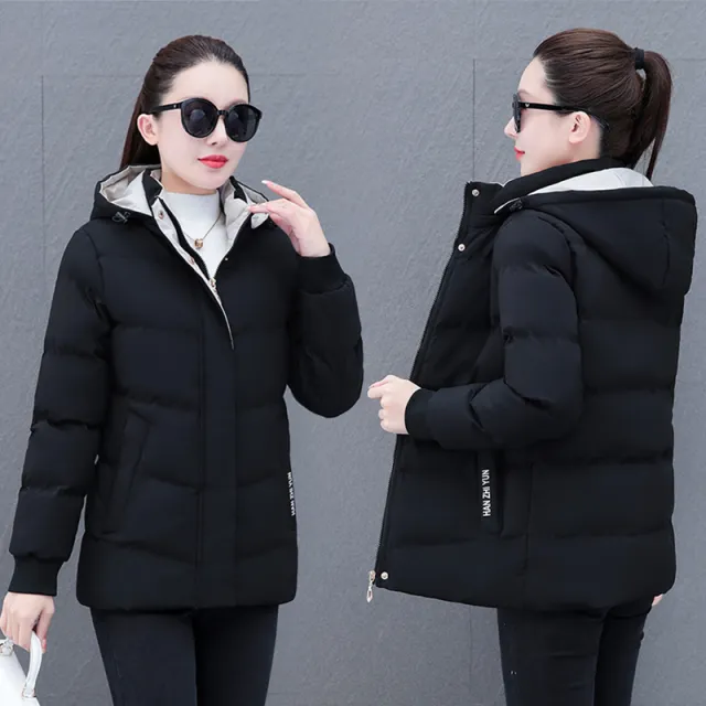 Winter Fleece lined Thick Middle aged Mom's Lamb Fleece Hooded Down Cotton Coat For Women Black - Shop at LoveMi