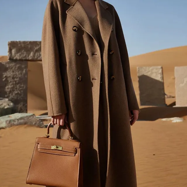 Extended Over the knee Double sided Woolen Coat Women's Coat Mocha Brown - Shop at LoveMi