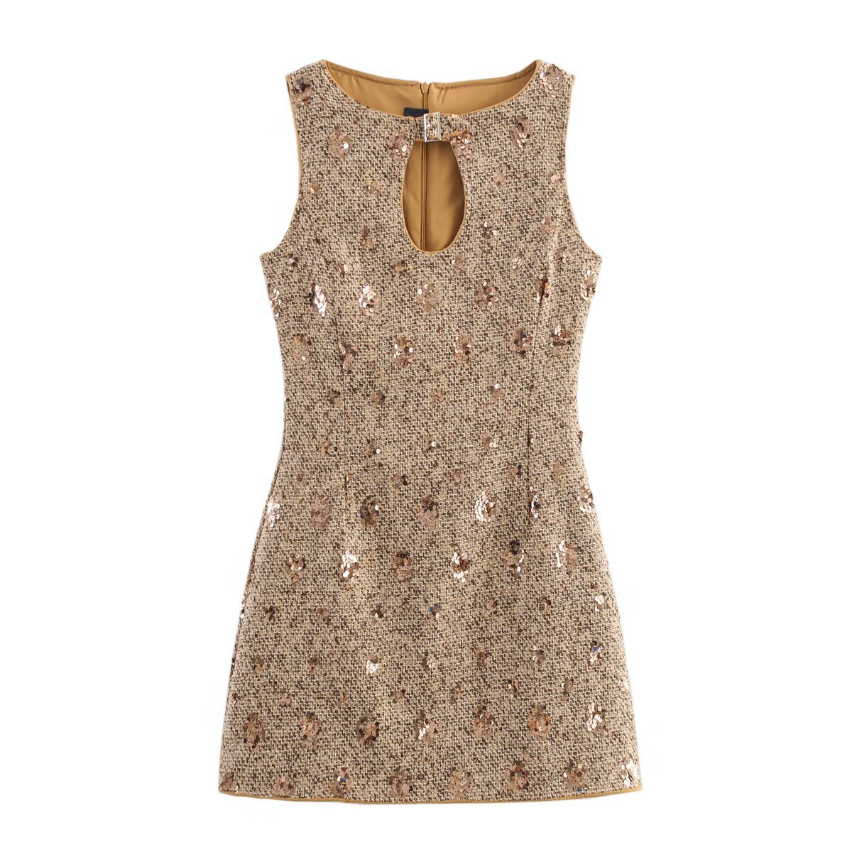 European And American Style French Women's Clothing Sequin Classic Style Dress Caramel L - Shop at LoveMi