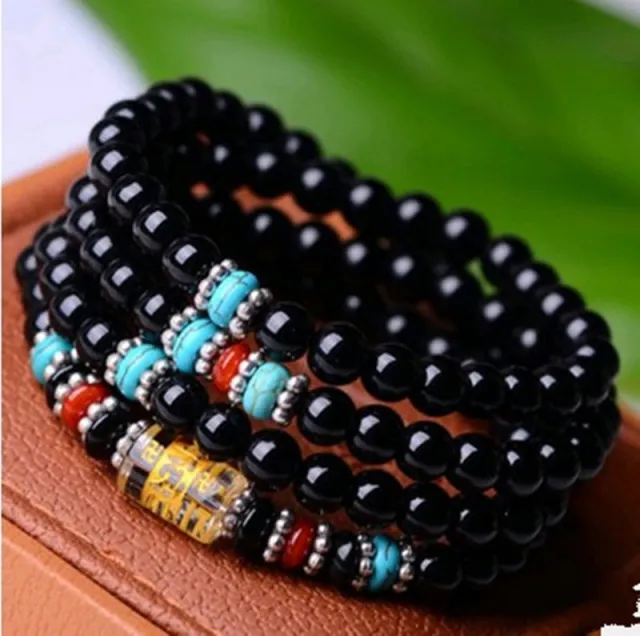 Black Glass 108 Beads Bracelet Ethnic Style Black - Shop at LoveMi