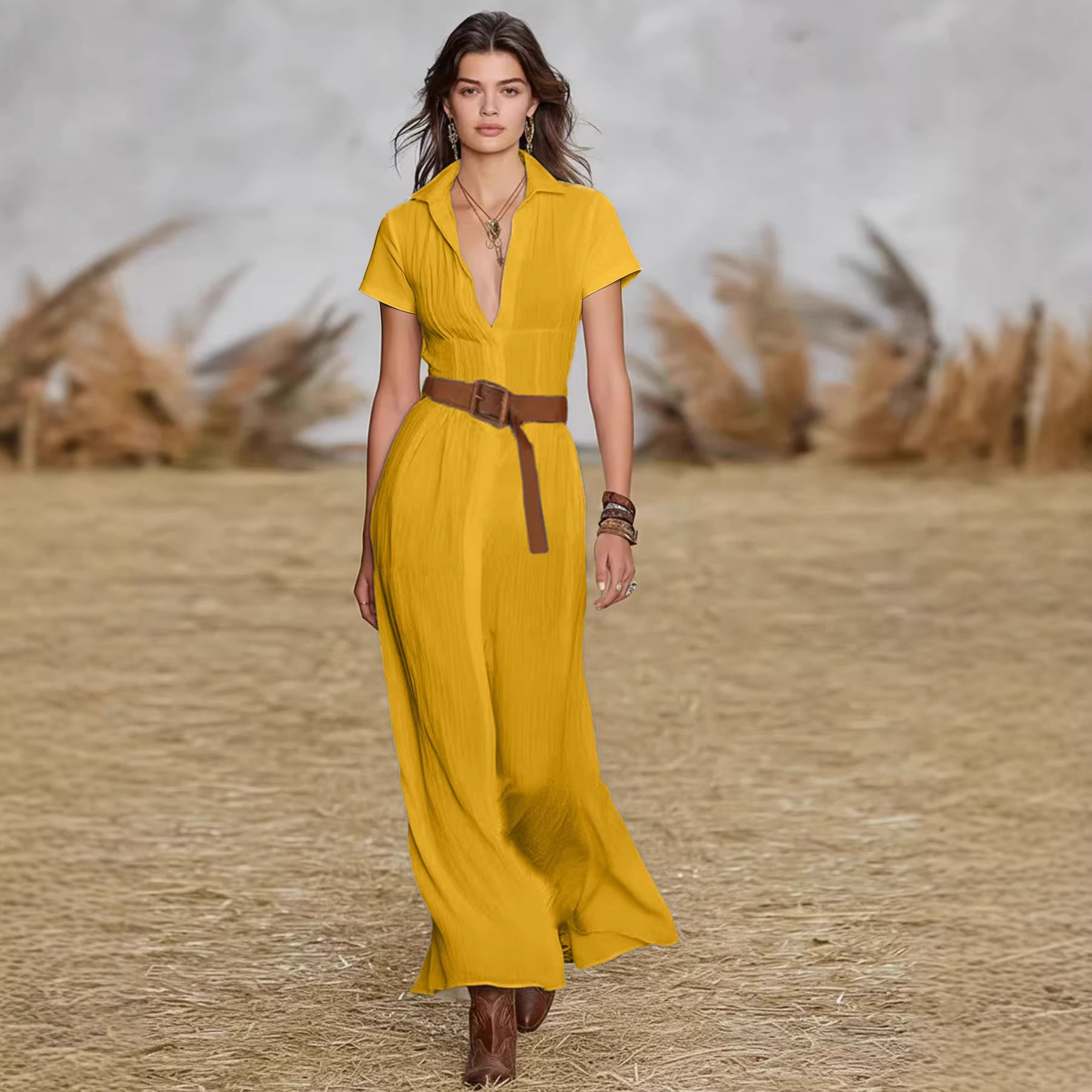 Womens Casual Beach Dress With Shirt Collar