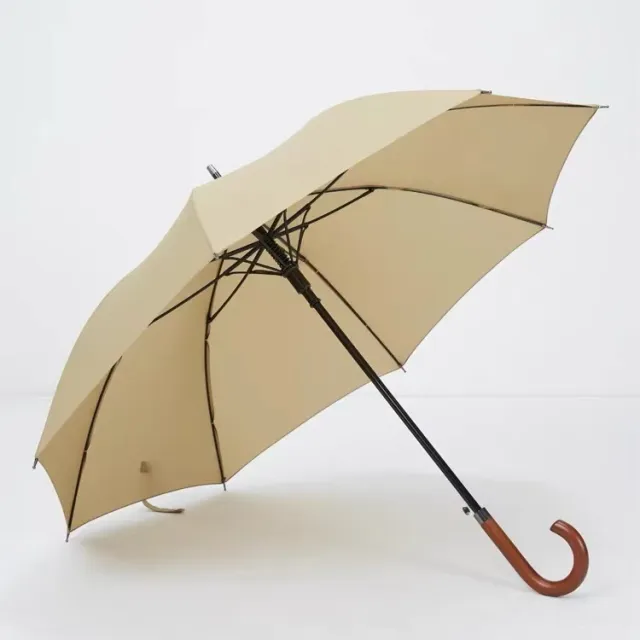 British Retro Business Umbrella Wooden Handle Straight Automatic Umbrella Khaki - Shop at LoveMi