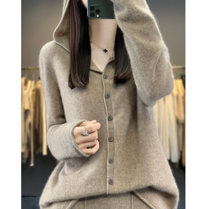 Pure Wool Sweater Women Cardigan Autumn And Winter Sweater Camel - Shop at LoveMi