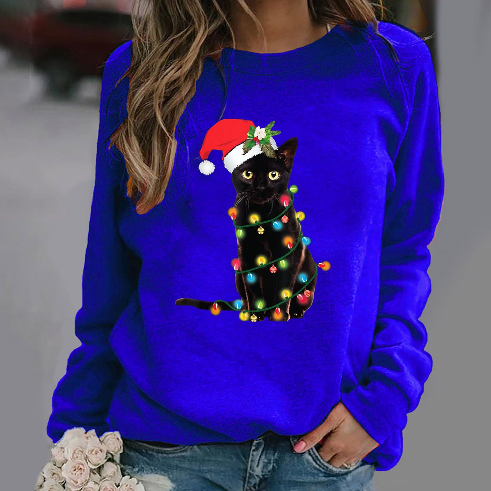 Christmas Printed Long Sleeve Round-neck Non-hoodie Sweater For Women