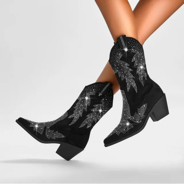 Shiny Rhinestone Booties Ankle Women Black - Shop at LoveMi