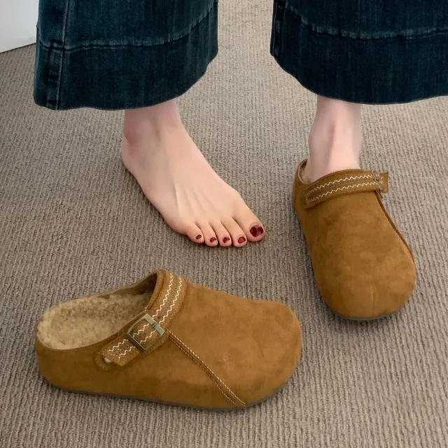 Thick Sole Half Slippers Women's Outer Wear New Autumn And Winter Camel - Shop at LoveMi