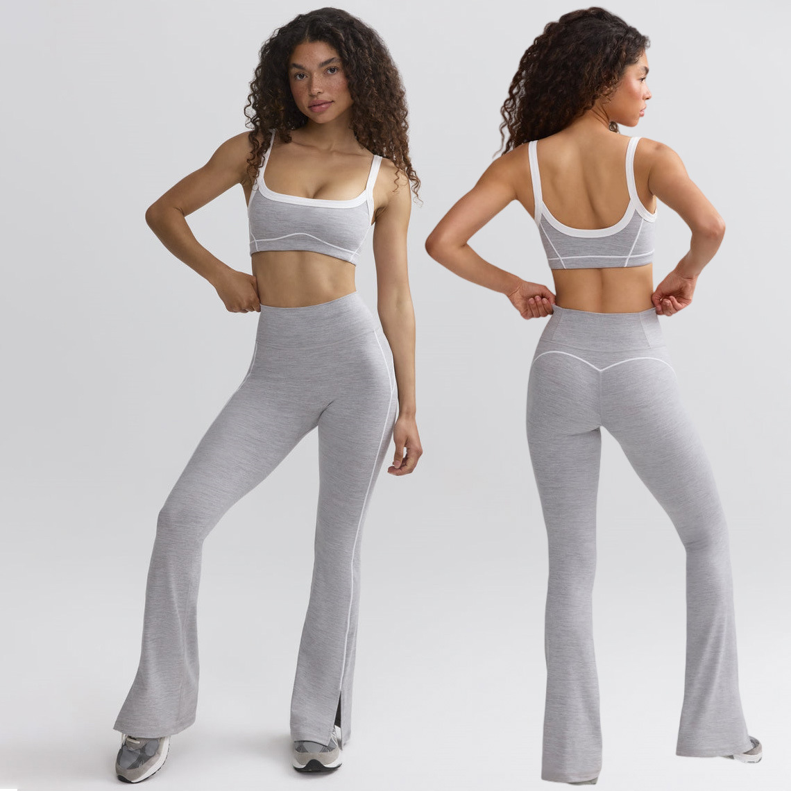 Nude Feel High Elastic Sports Contrast Color Bra Shoulder Straps Fitness Yoga Suit