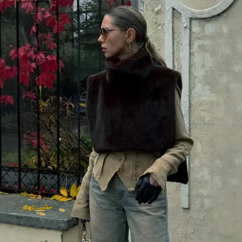 New Solid Color Half Turtleneck Sleeveless Fur Vest