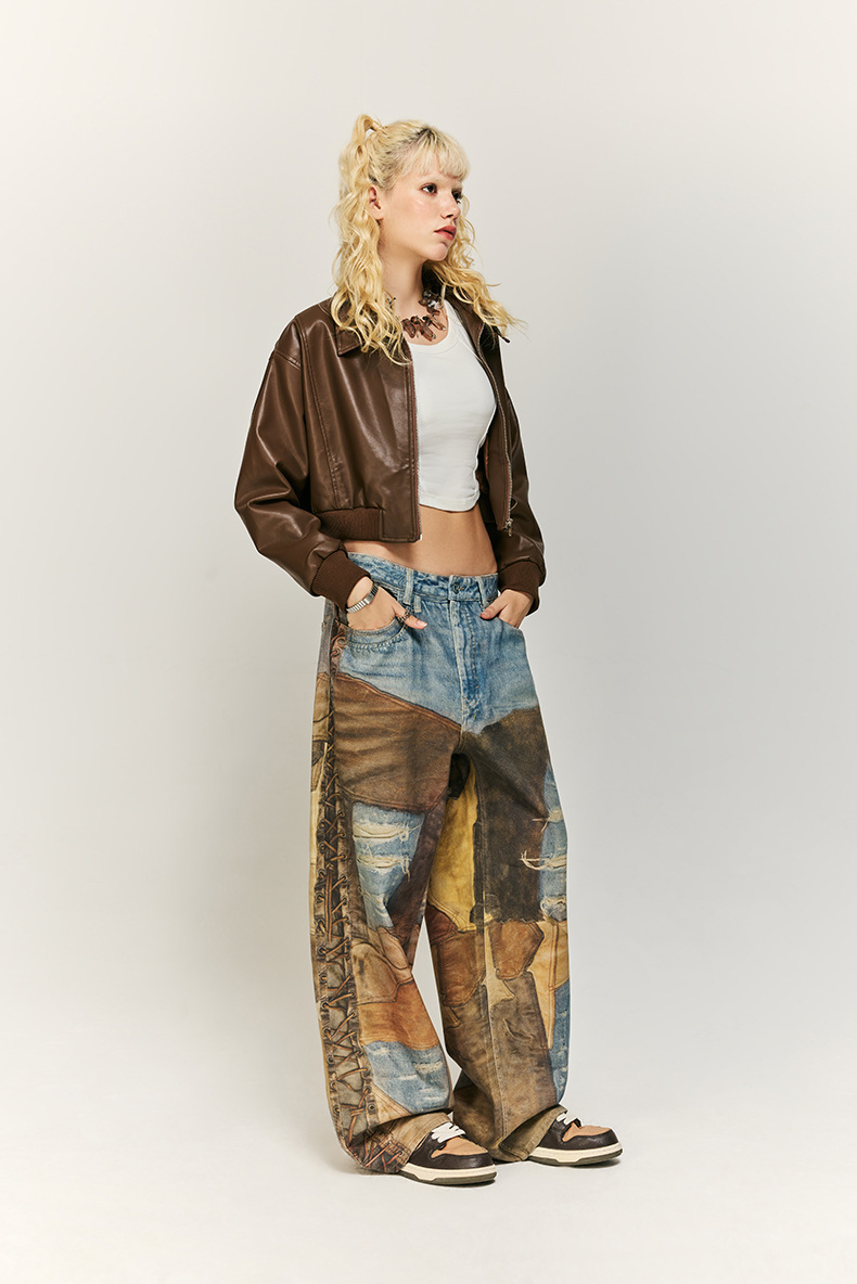 Title 5, Vintage Patch Digital Printing Jeans Pure Cotto...