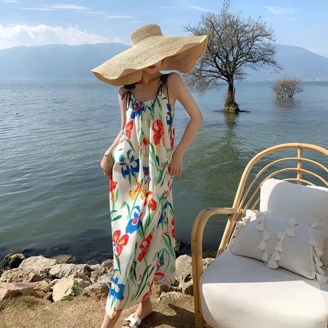 Printing Slip Dress Seaside Vacation Beach Women Color - Shop at LoveMi