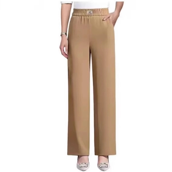 Womens Casual Wide-leg Straight Pants With A Colorful Elastic Waist