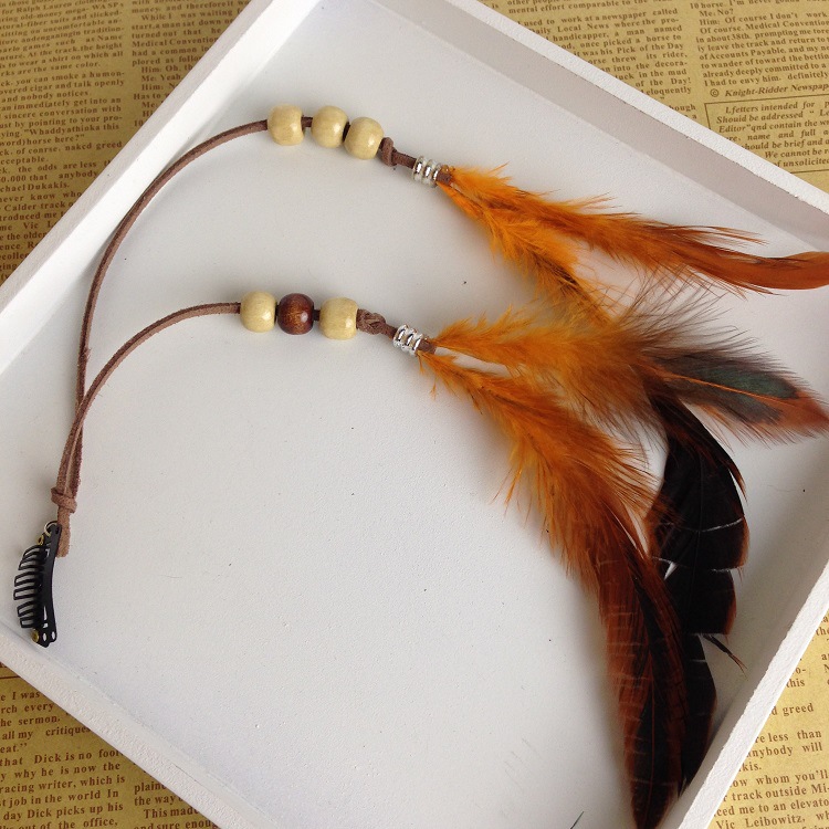Indian Feather Tassel Hair Piece Orange - Shop at LoveMi