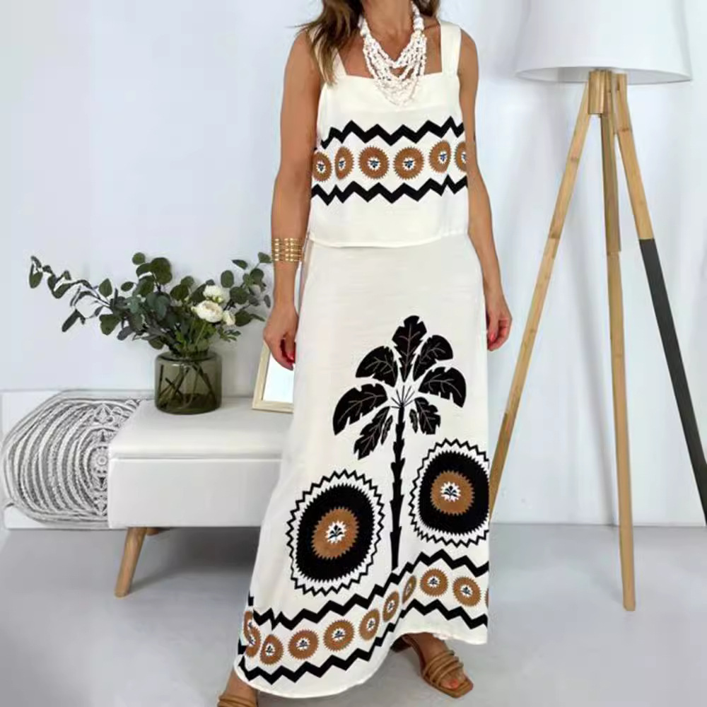 Women's Fashion New French Print Vest Suit
