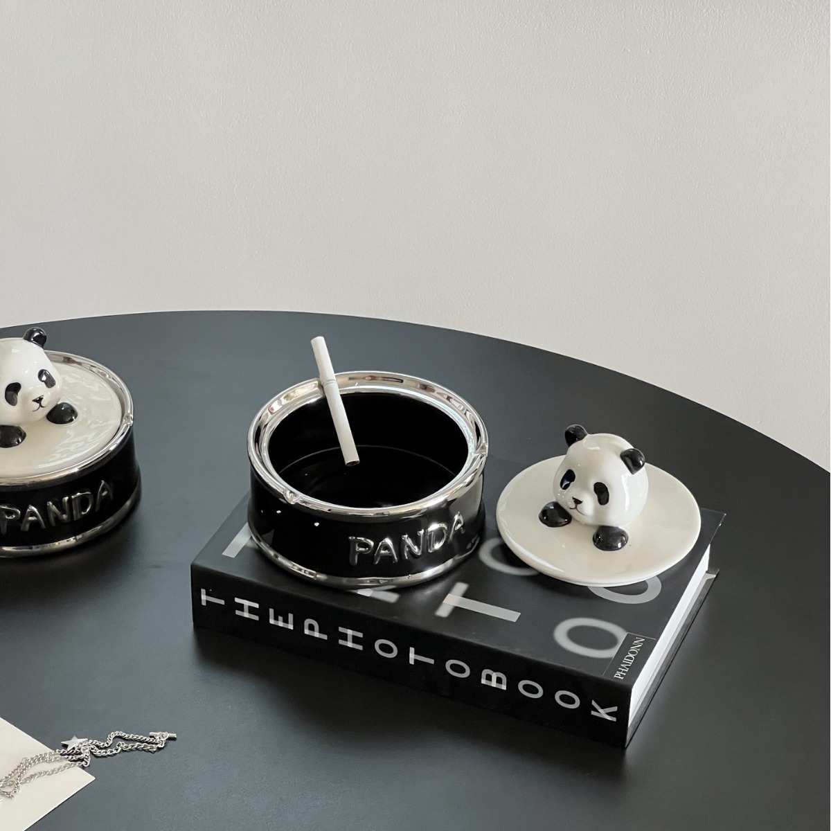 Panda Ashtray Black White