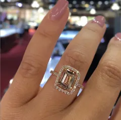 Ornament Birthday Gift Champagne Rhinestone Ring - Rose Gold - View 1