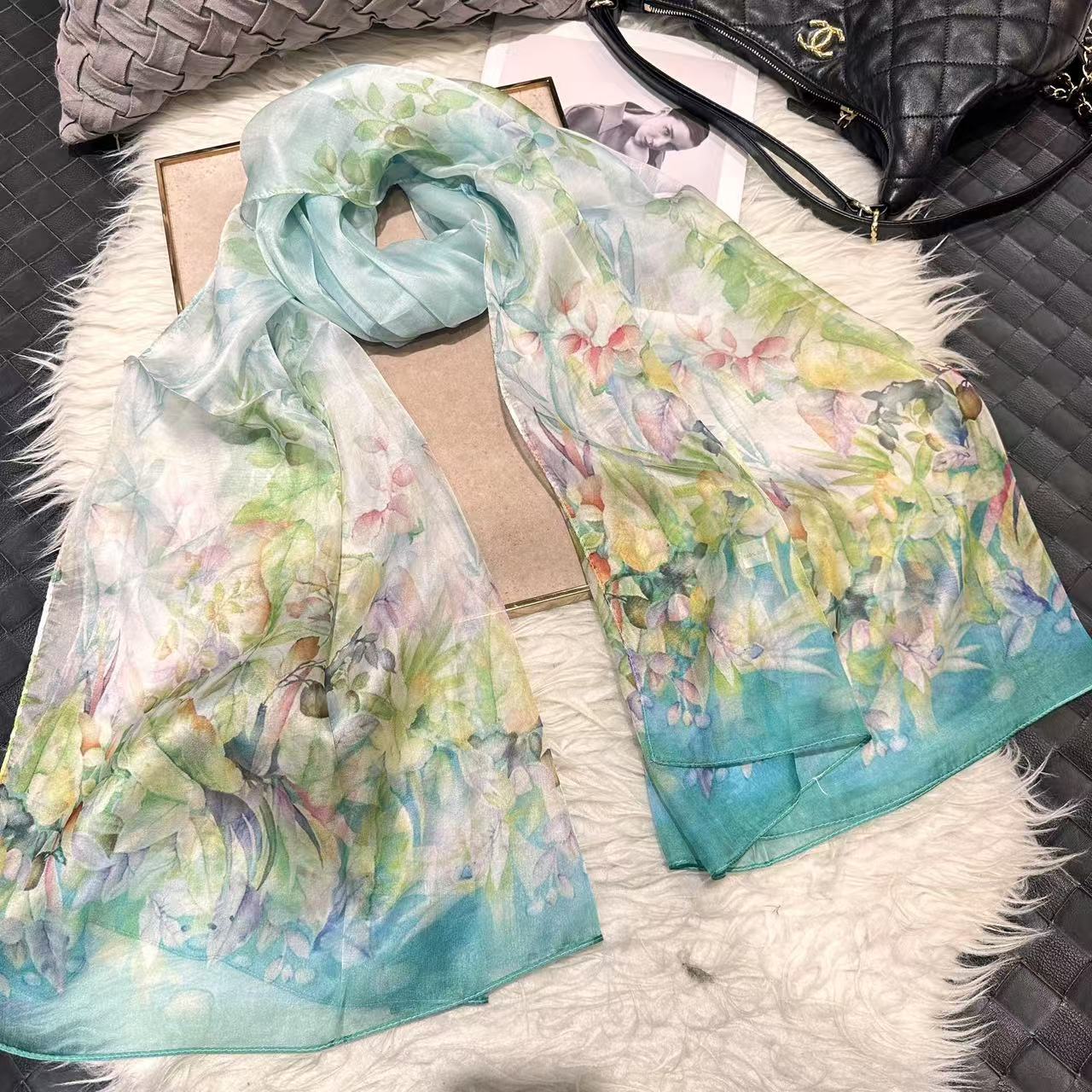 Mulberry Silk Chiffon With Digital Printlightweight Airy And Flowy Summer Sheer Scarf