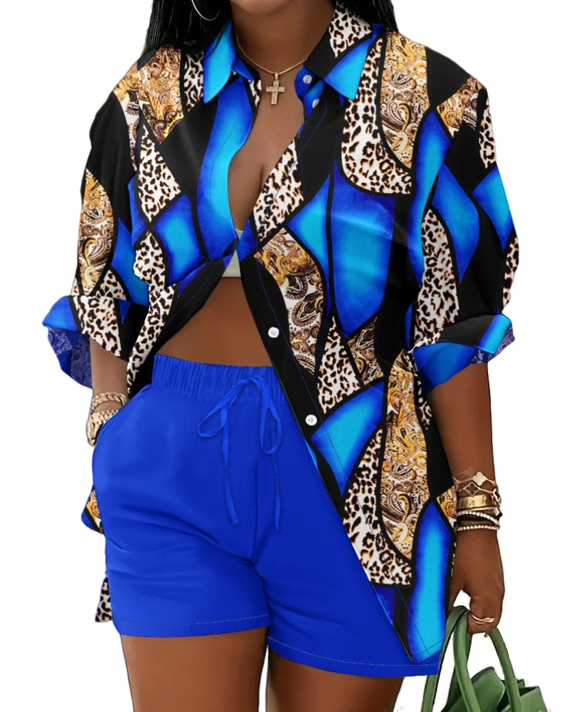 Women's Lace Up Printed Shorts Suit - Image 20