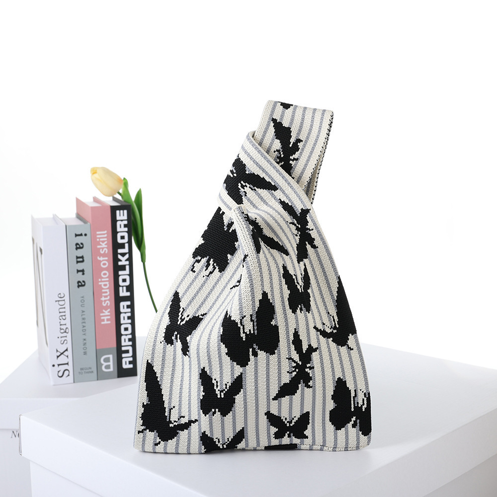 Contrast Color Striped Checkerboard Knitted Shopping Handbag — foto 13