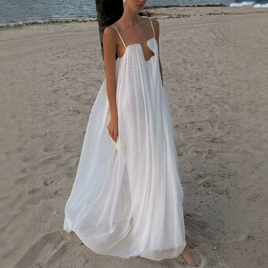 Solid-color Strap Vacation Fashion Backless Dress