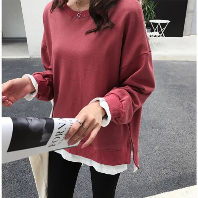 Gray With Slit Sweater Versatile Mid length Two piece Casual Top Wine Red - Shop at LoveMi