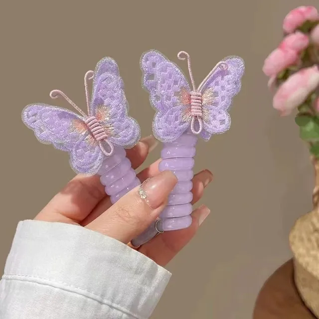 Children's New Embroidered Butterfly Phone Line Hair Ring Purple - Shop at LoveMi