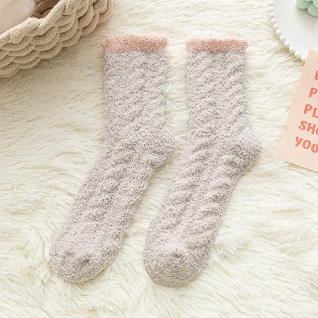 Thickened Thermal Coral Fleece Twist Women's Socks Pile Style Middle Tube Gray - Shop at LoveMi