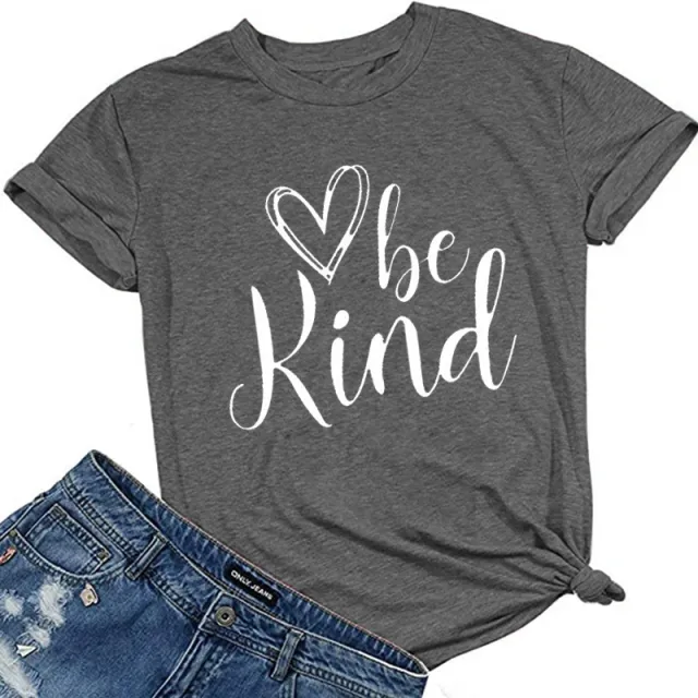 Heart Trendy Short Sleeve Crew Neck T shirt Top Dark Gray White Font - Shop at LoveMi