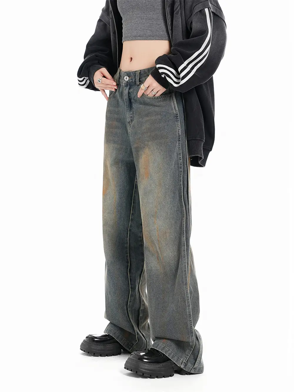 Men's Loose Casual Washed And Worn Dirty Loose Jeans