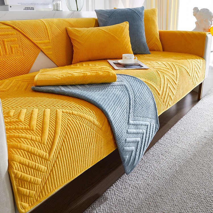 Sofa Cushion Winter Thickened Fleece Light Luxury Modern Orange Yellow - Shop at LoveMi
