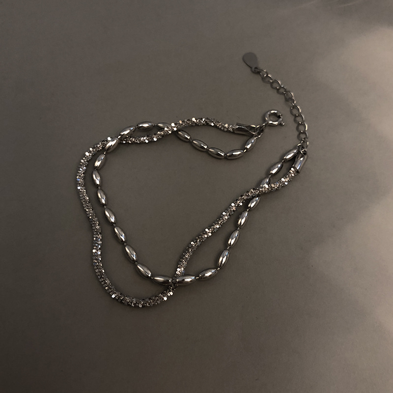925 Silver Bracelet Starry Rice Grain Double-layer Bracelet Sparkling Light Luxury High-grade Sense Female Accessories