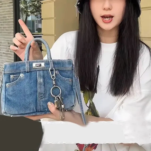 One shoulder Crossbody Denim Retro Easy Matching Washed Denim Handbag Blue - Shop at LoveMi