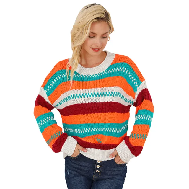 Loose Color Pullover Regular Sleeve Sweater Color M - Shop at LoveMi