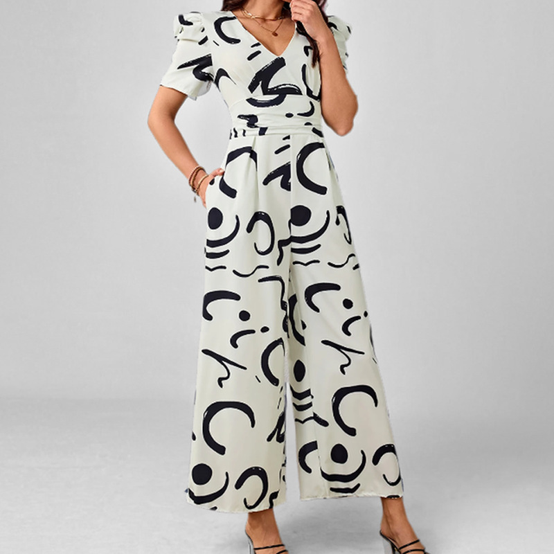 Stylish And Chic V-neck Cinched-waist Wide-leg Jumpsuit