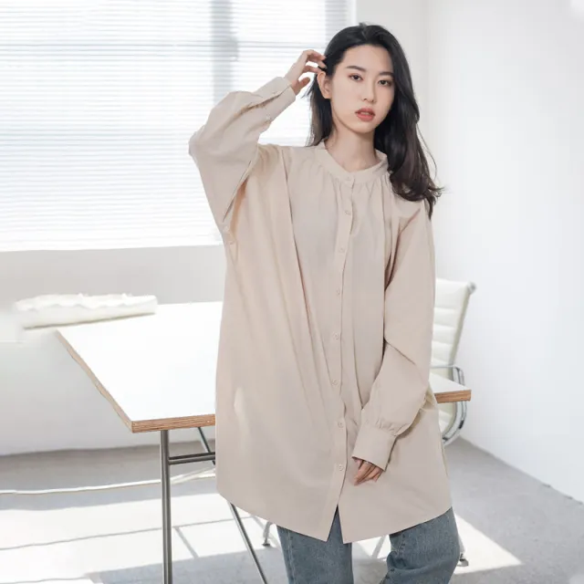 Women's Shirt Dress Cotton Loose Long Apricot - Shop at LoveMi