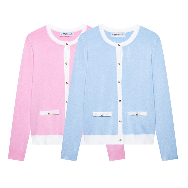 Solid Color Stitching Edge Knitted Coat - Image 7